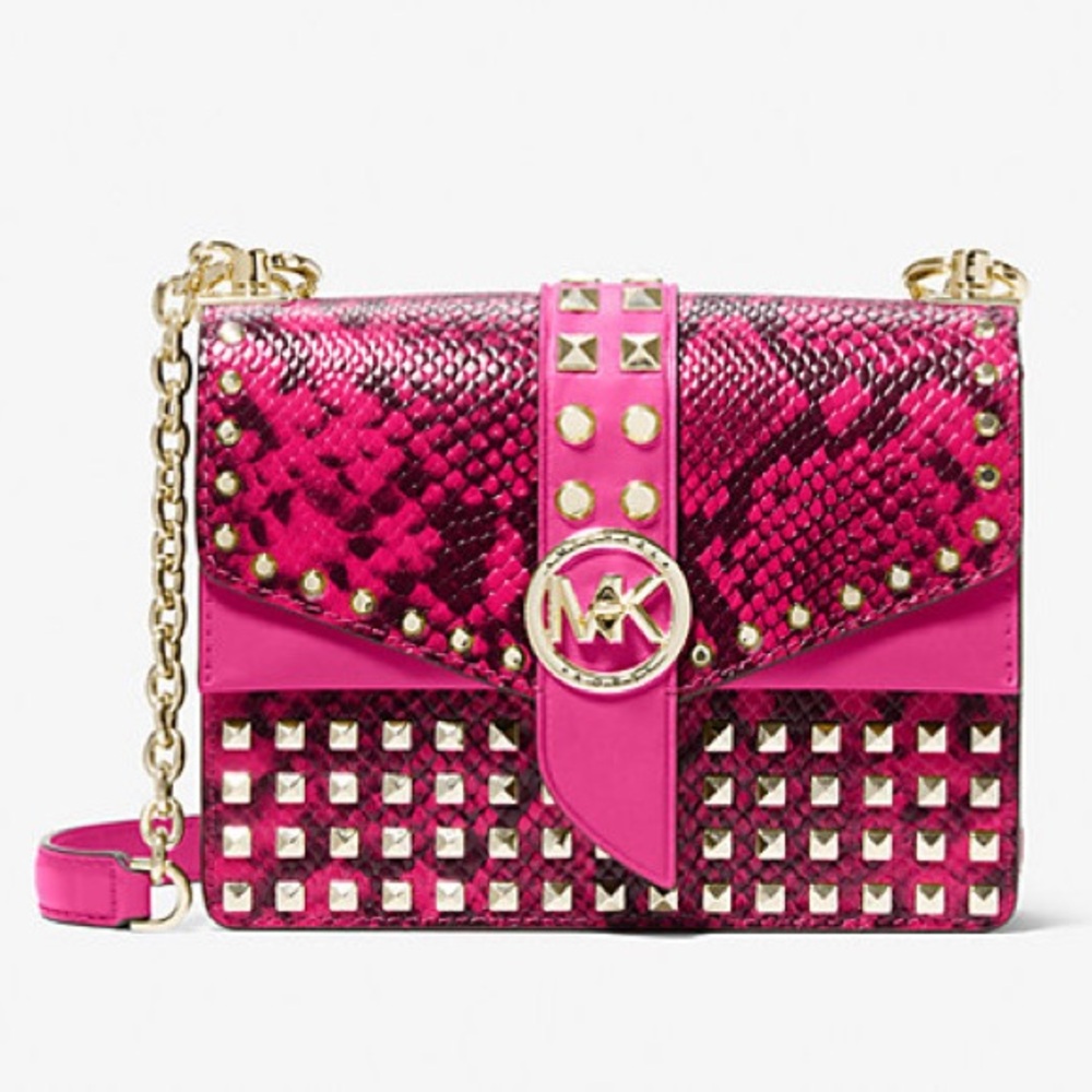 Michael Kors Greenwich Studded Snake Embossed Leather Crossbody Bag